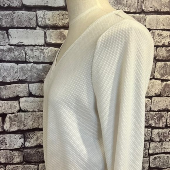 LOFT Outlet White Long Sleeve Seamed Front V-Neck Blouse Size Medium - Picture 4 of 8